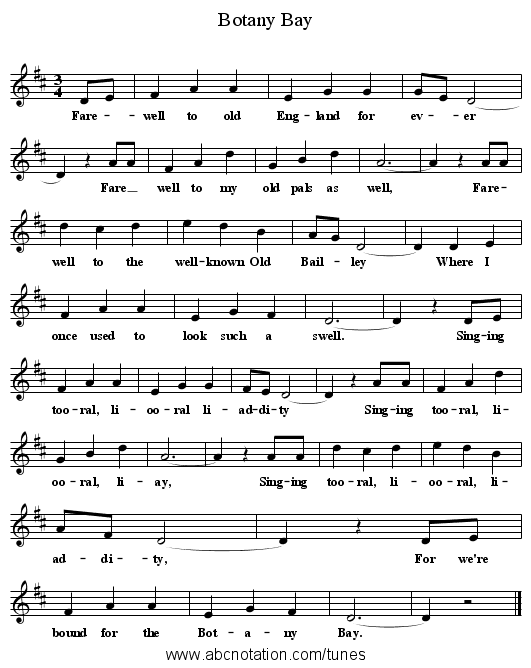 Botany Bay - staff notation