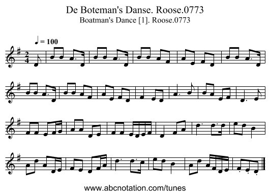 Boteman's Danse. Roose.0773, De - staff notation