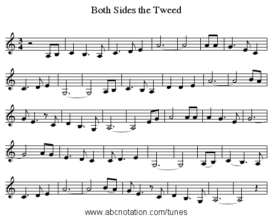 Both Sides the Tweed - staff notation
