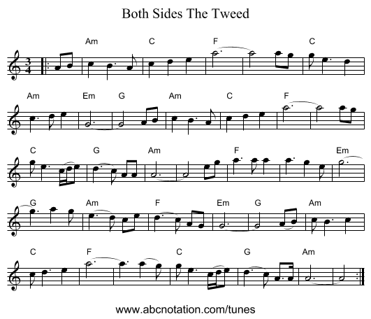 Both Sides The Tweed - staff notation