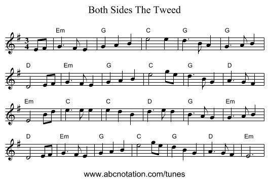 Both Sides The Tweed - staff notation