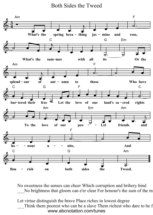 Both Sides the Tweed - staff notation