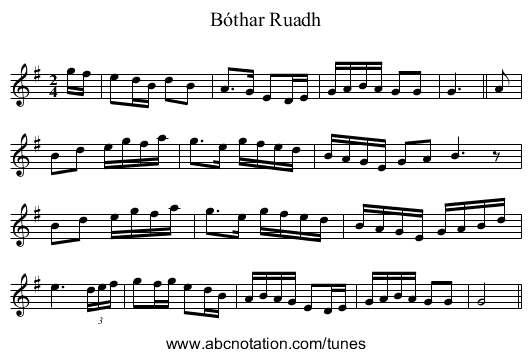 Bóthar Ruadh - staff notation