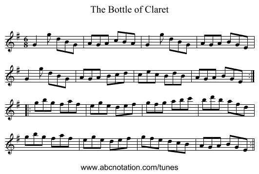 Bottle of Claret, The - staff notation