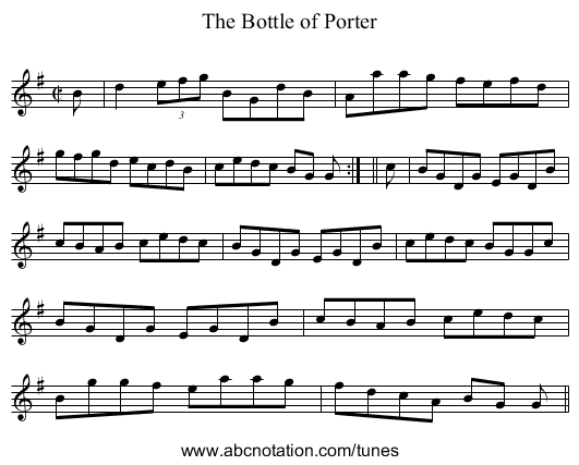 Bottle of Porter, The - staff notation