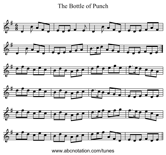 Bottle of Punch, The - staff notation