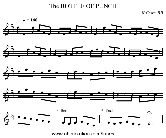 BOTTLE OF PUNCH, The - staff notation
