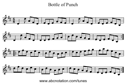 Bottle of Punch - staff notation