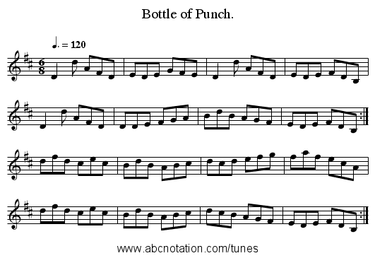 Bottle of Punch. - staff notation