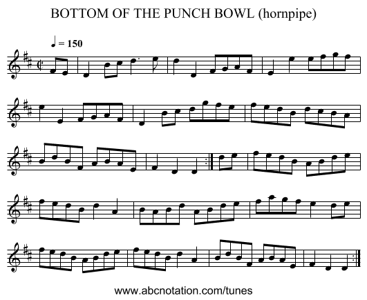 BOTTOM OF THE PUNCH BOWL (hornpipe) - staff notation