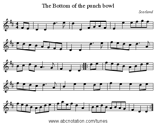 Bottom of the punch bowl, The - staff notation