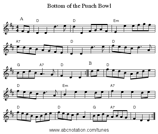 Bottom of the Punch Bowl - staff notation