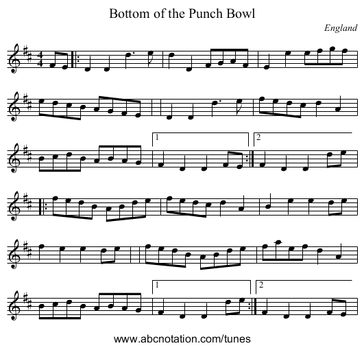 Bottom of the Punch Bowl - staff notation