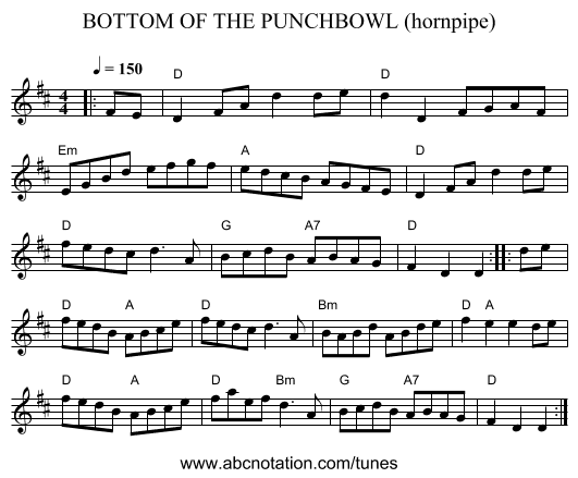BOTTOM OF THE PUNCHBOWL (hornpipe) - staff notation