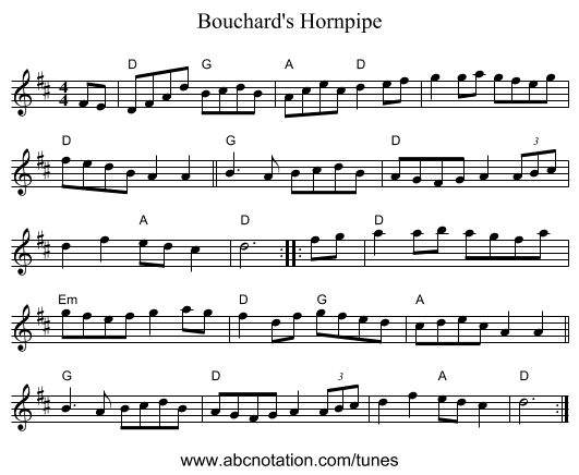 Bouchard's Hornpipe - staff notation