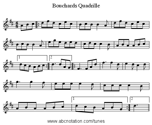 Bouchards Quadrille - staff notation
