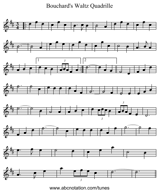 Bouchard's Waltz Quadrille - staff notation