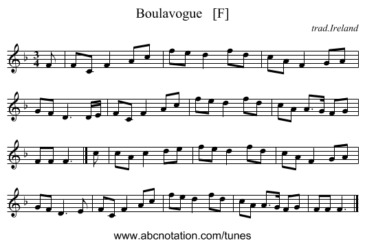Boulavogue   [F] - staff notation