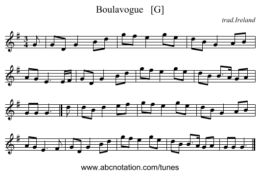 Boulavogue   [G] - staff notation