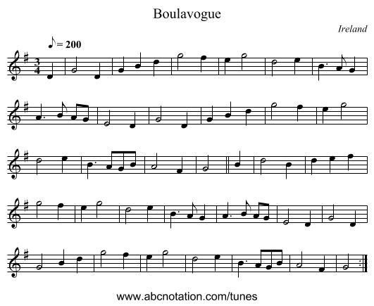 Boulavogue - staff notation