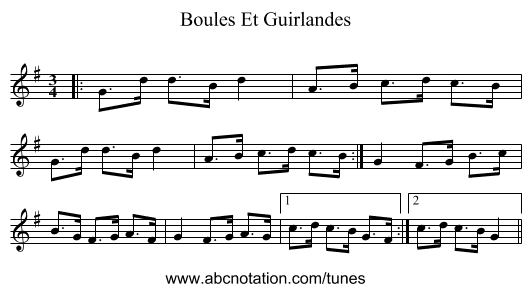 Boules Et Guirlandes - staff notation