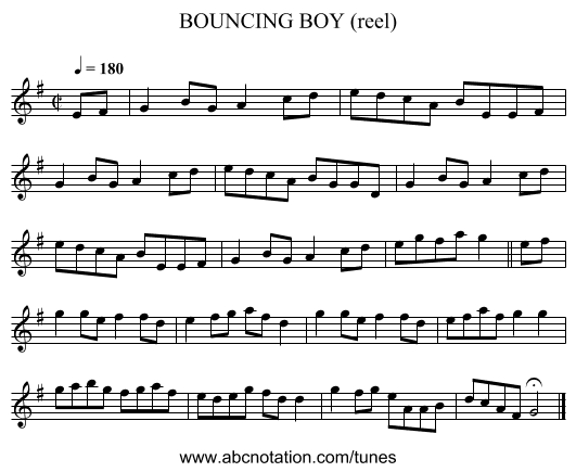 BOUNCING BOY (reel) - staff notation