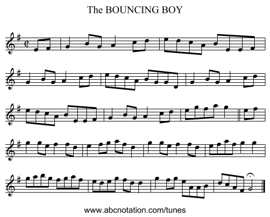 BOUNCING BOY, The - staff notation