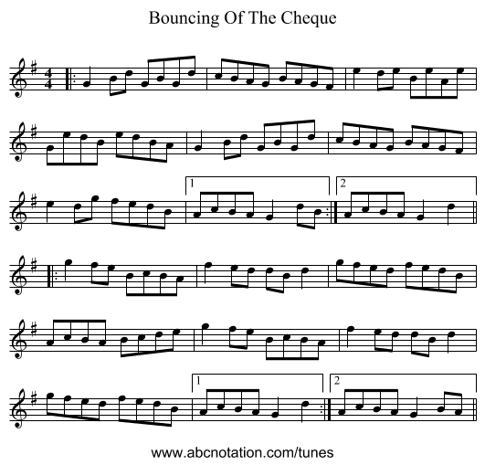 Bouncing Of The Cheque - staff notation