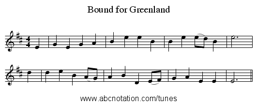 Bound for Greenland - staff notation