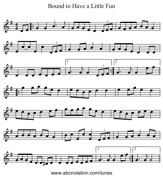 Bound to Have a Little Fun - staff notation