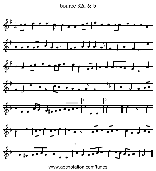 bouree 32a & b - staff notation