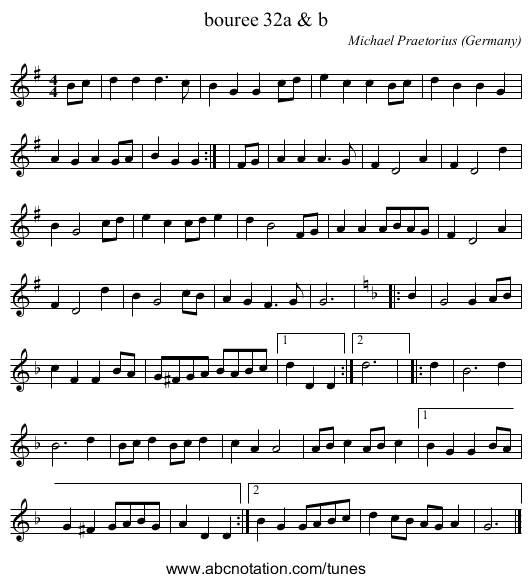 bouree 32a & b - staff notation