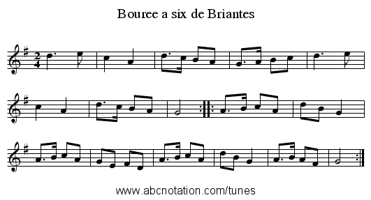 Bouree a six de Briantes - staff notation