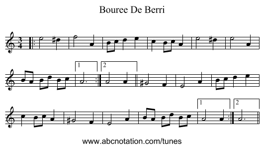Bouree De Berri - staff notation