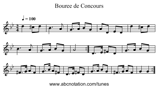 Bouree de Concours - staff notation