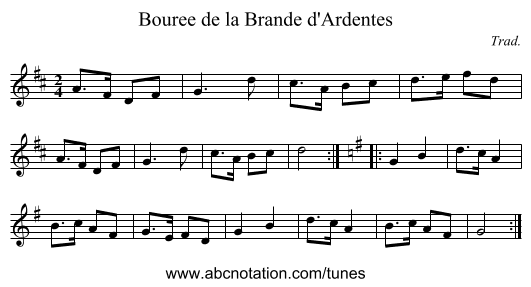 Bouree de la Brande d'Ardentes - staff notation