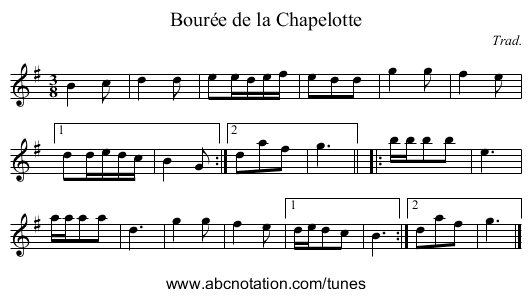 Bour&eacute;e de la Chapelotte - staff notation