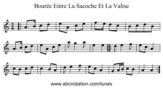 Bourée Entre La Sacoche Et La Valise - staff notation