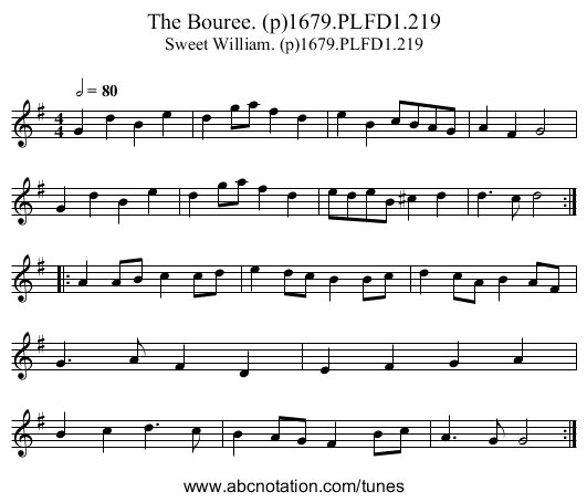 Bouree. (p)1679.PLFD1.219, The - staff notation