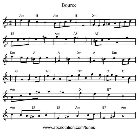Bouree - staff notation
