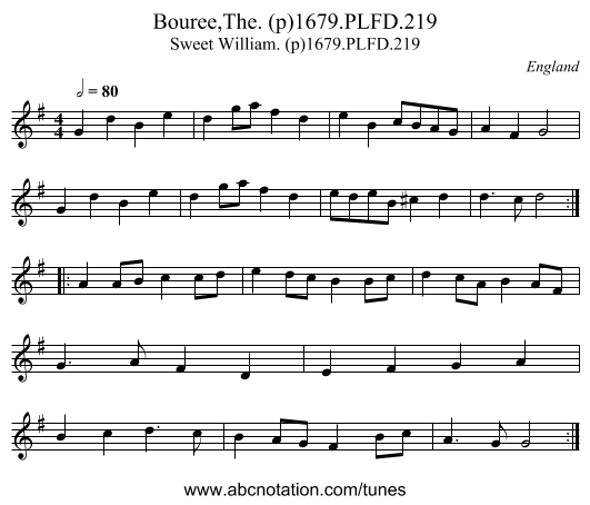 Bouree,The. (p)1679.PLFD.219 - staff notation