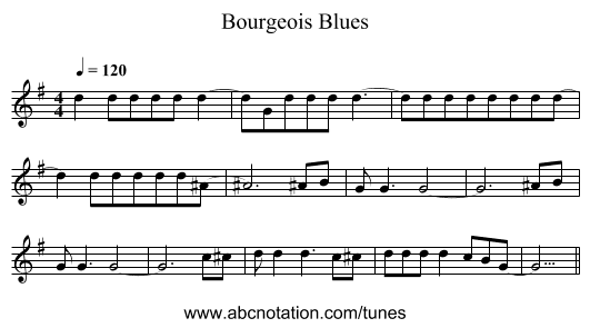 Bourgeois Blues - staff notation