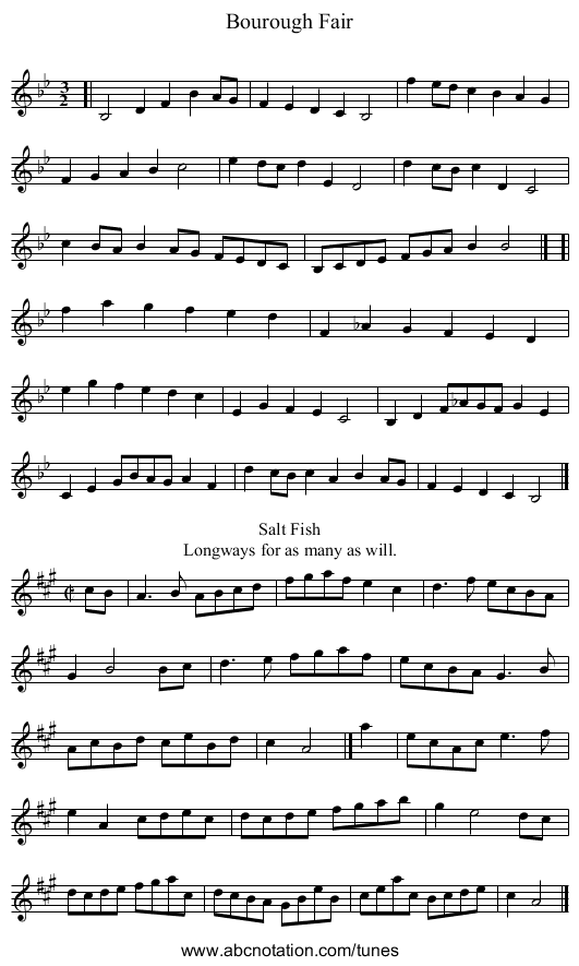 Bourough Fair - staff notation