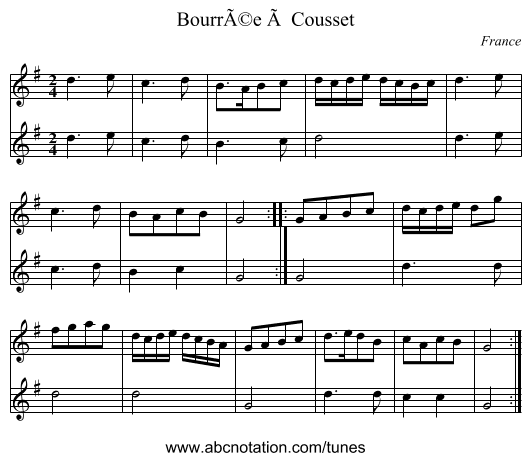 Bourrée à Cousset - staff notation
