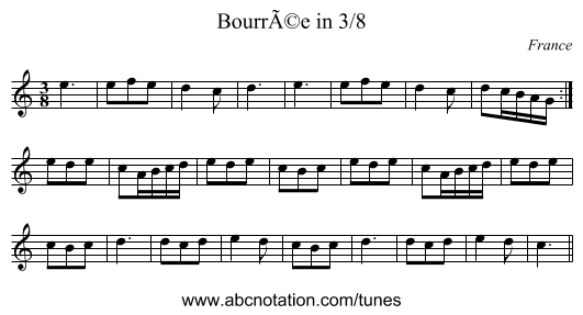 BourrÃ©e in 3/8 - staff notation