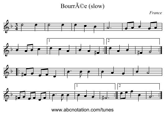 BourrÃ©e (slow) - staff notation