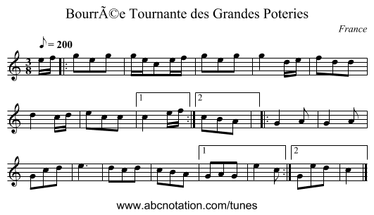 BourrÃ©e Tournante des Grandes Poteries - staff notation