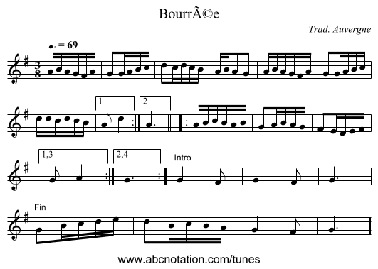 Bourrée - staff notation