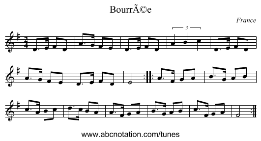 Bourrée - staff notation