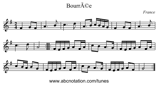 Bourrée - staff notation